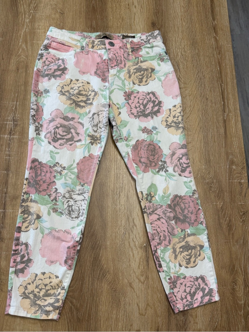 Vintage America Floral Skinny Jeans - Pink, Cream, Green
